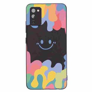For Samsung Galaxy A02s EU Version Painted Smiley Face Pattern Liquid Silicone Shockproof Case(Black)