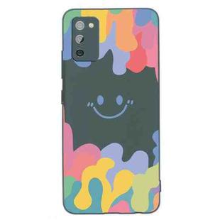For Samsung Galaxy A02s EU Version Painted Smiley Face Pattern Liquid Silicone Shockproof Case(Dark Green)