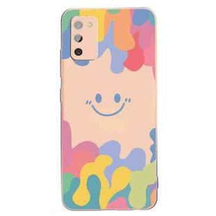 For Samsung Galaxy A02s EU Version Painted Smiley Face Pattern Liquid Silicone Shockproof Case(Pink)