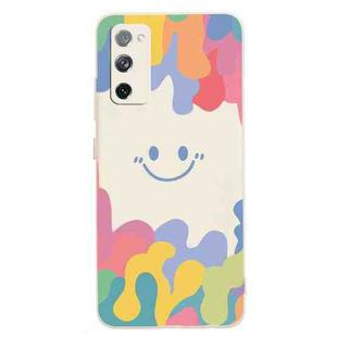 For Samsung Galaxy S20 FE Painted Smiley Face Pattern Liquid Silicone Shockproof Case(White)