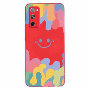 For Samsung Galaxy S20 FE Painted Smiley Face Pattern Liquid Silicone Shockproof Case(Red)