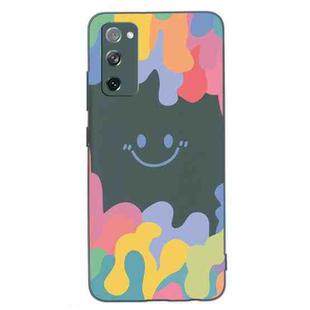 For Samsung Galaxy S20 FE Painted Smiley Face Pattern Liquid Silicone Shockproof Case(Dark Green)