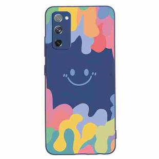 For Samsung Galaxy S20 FE Painted Smiley Face Pattern Liquid Silicone Shockproof Case(Dark Blue)