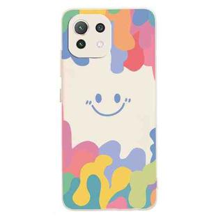 For Xiaomi Mi 11 Painted Smiley Face Pattern Liquid Silicone Shockproof Case(White)