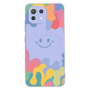 For Xiaomi Mi 11 Lite 5G Painted Smiley Face Pattern Liquid Silicone Shockproof Case(Purple)