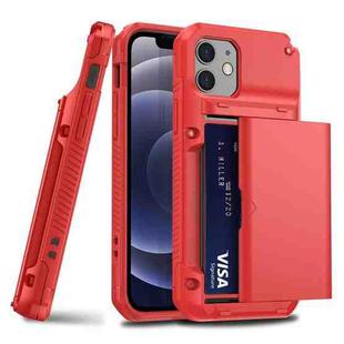 For iPhone 13 Shockproof Heavy Duty Armor Protective Case with Slide Multi-Card Slot(Red)