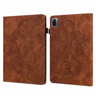 For Xiaomi Pad 5 Pro / Pad 5 Peacock Embossed Pattern TPU + PU Horizontal Flip Leather Case with Holder & Card Slots & Wallet & Sleep / Wake-up Function(Brown)