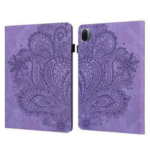 For Xiaomi Pad 5 Pro / Pad 5 Peacock Embossed Pattern TPU + PU Horizontal Flip Leather Case with Holder & Card Slots & Wallet & Sleep / Wake-up Function(Purple)