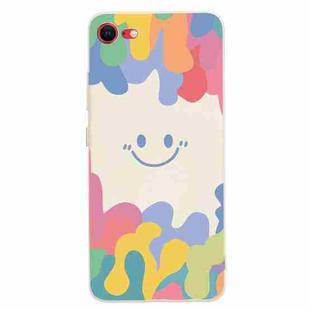 For iPhone SE 2022 / SE 2020 / 8 / 7 Painted Smiley Face Pattern Liquid Silicone Shockproof Case(White)