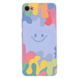 For iPhone SE 2022 / SE 2020 / 8 / 7 Painted Smiley Face Pattern Liquid Silicone Shockproof Case(Purple)