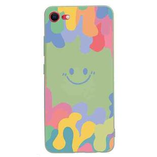 For iPhone SE 2022 / SE 2020 / 8 / 7 Painted Smiley Face Pattern Liquid Silicone Shockproof Case(Green)