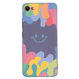 For iPhone SE 2022 / SE 2020 / 8 / 7 Painted Smiley Face Pattern Liquid Silicone Shockproof Case(Dark Grey)