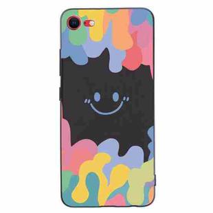 For iPhone SE 2022 / SE 2020 / 8 / 7 Painted Smiley Face Pattern Liquid Silicone Shockproof Case(Black)