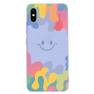 For iPhone X / XS Painted Smiley Face Pattern Liquid Silicone Shockproof Case(Purple)