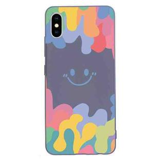 Painted Smiley Face Pattern Liquid Silicone Shockproof Case For iPhone XS / X(Dark Grey)