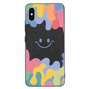 Painted Smiley Face Pattern Liquid Silicone Shockproof Case For iPhone XS / X(Black)