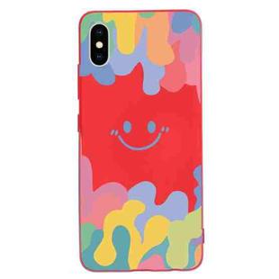 Painted Smiley Face Pattern Liquid Silicone Shockproof Case For iPhone XS / X(Red)