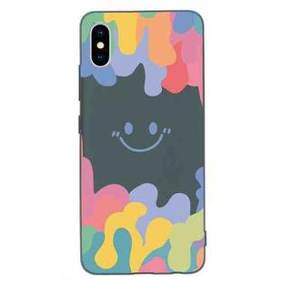 Painted Smiley Face Pattern Liquid Silicone Shockproof Case For iPhone XS / X(Dark Green)