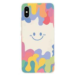 Painted Smiley Face Pattern Liquid Silicone Shockproof Case For iPhone XR(White)