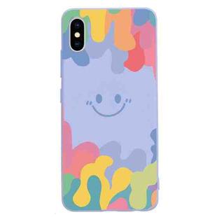 For iPhone XR Painted Smiley Face Pattern Liquid Silicone Shockproof Case(Purple)