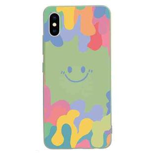 Painted Smiley Face Pattern Liquid Silicone Shockproof Case For iPhone XR(Green)