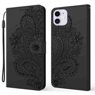 For iPhone 13 Peacock Embossed Pattern Horizontal Flip Leather Case with Holder & Card Slots & Wallet & Lanyard(Black)