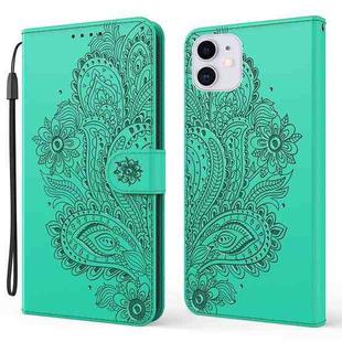 For iPhone 13 mini Peacock Embossed Pattern Horizontal Flip Leather Case with Holder & Card Slots & Wallet & Lanyard (Green)