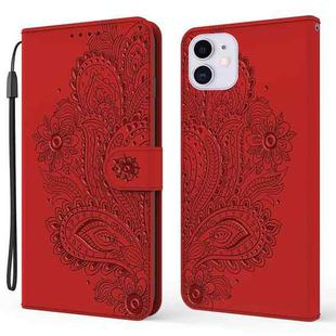 For iPhone 13 mini Peacock Embossed Pattern Horizontal Flip Leather Case with Holder & Card Slots & Wallet & Lanyard (Red)