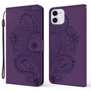 For iPhone 13 mini Peacock Embossed Pattern Horizontal Flip Leather Case with Holder & Card Slots & Wallet & Lanyard (Purple)