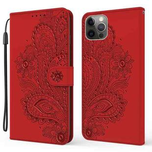 For iPhone 13 Pro Peacock Embossed Pattern Horizontal Flip Leather Case with Holder & Card Slots & Wallet & Lanyard (Red)