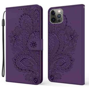 For iPhone 13 Pro Peacock Embossed Pattern Horizontal Flip Leather Case with Holder & Card Slots & Wallet & Lanyard (Purple)