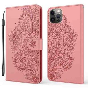 For iPhone 13 Pro Peacock Embossed Pattern Horizontal Flip Leather Case with Holder & Card Slots & Wallet & Lanyard (Rose Gold)