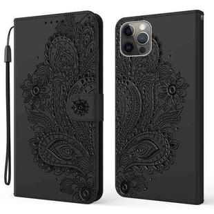 For iPhone 13 Pro Peacock Embossed Pattern Horizontal Flip Leather Case with Holder & Card Slots & Wallet & Lanyard (Black)