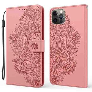 For iPhone 13 Pro Max Peacock Embossed Pattern Horizontal Flip Leather Case with Holder & Card Slots & Wallet & Lanyard (Rose Gold)