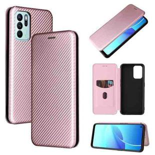 Carbon Fiber Texture Horizontal Flip TPU + PC + PU Leather Case with Card Slot For OPPO Reno6 Z(Pink)