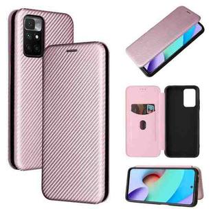 Carbon Fiber Texture Horizontal Flip TPU + PC + PU Leather Case with Card Slot For Xiaomi Redmi 10(Pink)