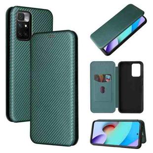 Carbon Fiber Texture Horizontal Flip TPU + PC + PU Leather Case with Card Slot For Xiaomi Redmi 10(Green)