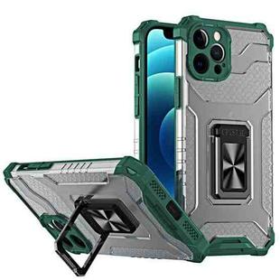 Armor Clear PC + TPU Shockproof Case with Metal Ring Holder For iPhone 13 Pro(Dark Green Transparent Grey)