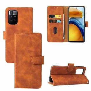 Solid Color Skin Feel Magnetic Buckle Horizontal Flip Calf Texture PU Leather Case with Holder & Card Slots & Wallet For Xiaomi Redmi 10(Brown)