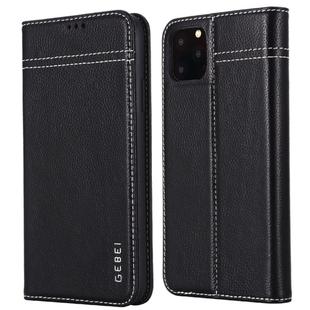 For iPhone 11 Pro GEBEI Top-grain Leather Horizontal Flip Protective Case with Holder & Card Slots(Black)