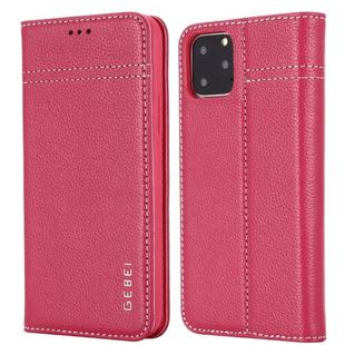 For iPhone 11 Pro GEBEI Top-grain Leather Horizontal Flip Protective Case with Holder & Card Slots(Rose Red)