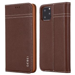 For iPhone 11 GEBEI Top-grain Leather Horizontal Flip Protective Case with Holder & Card Slots(Brown)