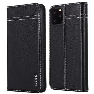 For iPhone 11 Pro Max GEBEI Top-grain Leather Horizontal Flip Protective Case with Holder & Card Slots(Black)