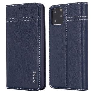 For iPhone 11 Pro Max GEBEI Top-grain Leather Horizontal Flip Protective Case with Holder & Card Slots(Blue)