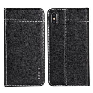 For iPhone XS / X GEBEI Top-grain Leather Horizontal Flip Protective Case with Holder & Card Slots(Black)