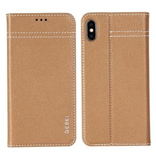 For iPhone XS / X GEBEI Top-grain Leather Horizontal Flip Protective Case with Holder & Card Slots(Khaki)