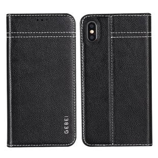 For iPhone XR GEBEI Top-grain Leather Horizontal Flip Protective Case with Holder & Card Slots(Black)