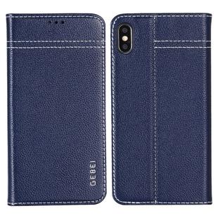 For iPhone XR GEBEI Top-grain Leather Horizontal Flip Protective Case with Holder & Card Slots(Blue)
