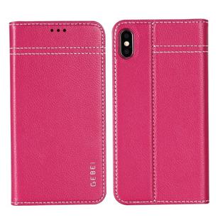 For iPhone XS Max GEBEI Top-grain Leather Horizontal Flip Protective Case with Holder & Card Slots(Rose Red)