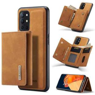 DG.MING M1 Series 3-Fold Multi Card Wallet  Back Cover Shockproof Case with Holder Function For OnePlus 9R(Brown)